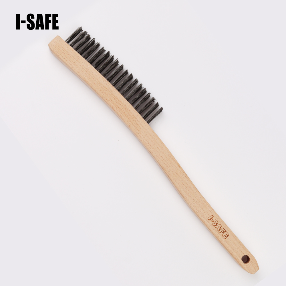 13-3/4 Inch Carbon Steel Curved Wire Brush Beech Wooden Handle 